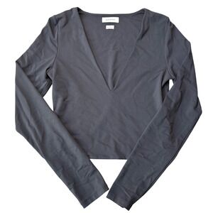 Babaton Top Women's Medium Black Contour Deep V-Neck Long Sleeve Cropped Bodycon